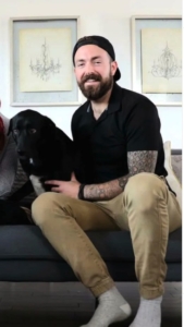 mortgage broker with dog on couch